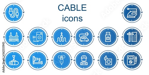 Editable 14 cable icons for web and mobile