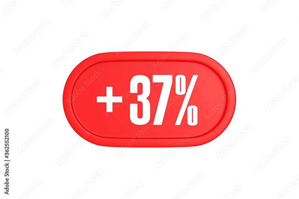 37 Percent increase 3d sign in red color isolated on white background, 3d illustration. 37 Percent increase 3d sign in red color isolated on white background, 3d illustration.