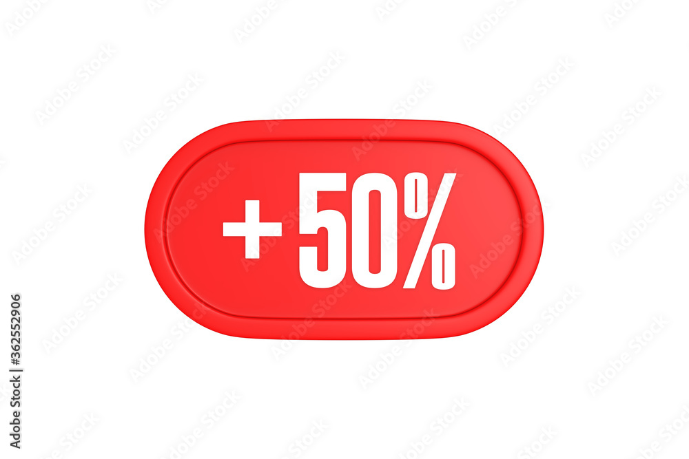 50 Percent increase 3d sign in red color isolated on white background, 3d illustration. 50 Percent increase 3d sign in red color isolated on white background, 3d illustration.
