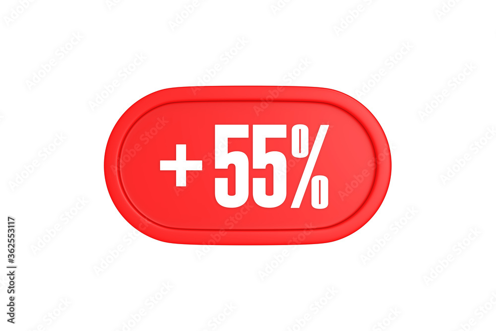55 Percent increase 3d sign in red color isolated on white background, 3d illustration. 55 Percent increase 3d sign in red color isolated on white background, 3d illustration.