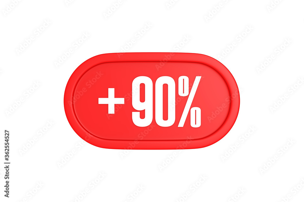 90 Percent increase 3d sign in red color isolated on white background, 3d illustration. 90 Percent increase 3d sign in red color isolated on white background, 3d illustration.