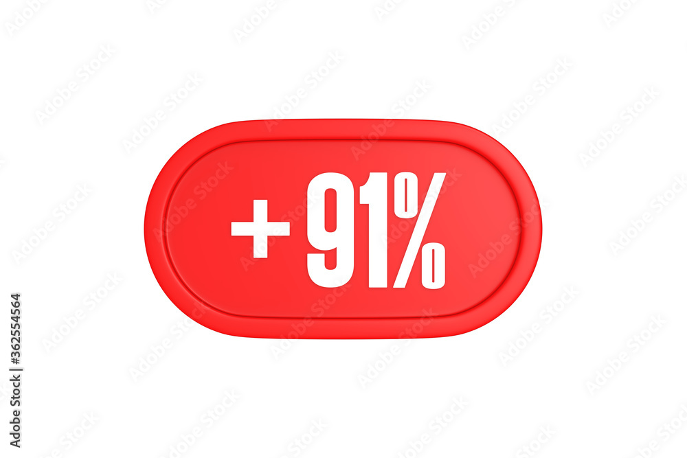 91 Percent increase 3d sign in red color isolated on white background, 3d illustration. 91 Percent increase 3d sign in red color isolated on white background, 3d illustration.