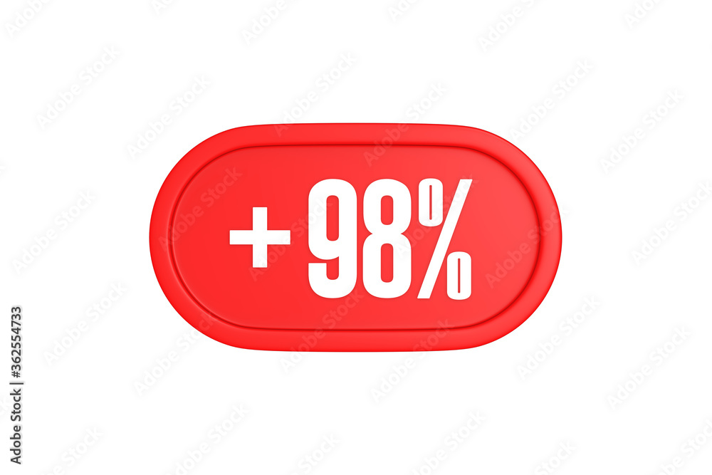 98 Percent increase 3d sign in red color isolated on white background, 3d illustration. 98 Percent increase 3d sign in red color isolated on white background, 3d illustration.