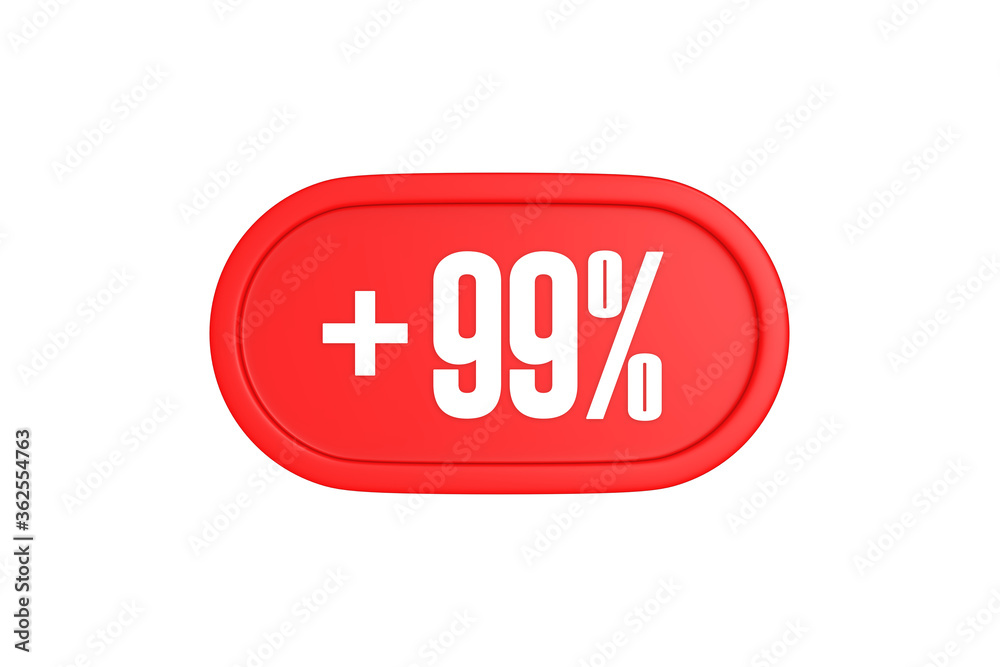 99 Percent increase 3d sign in red color isolated on white background, 3d illustration. 99 Percent increase 3d sign in red color isolated on white background, 3d illustration.