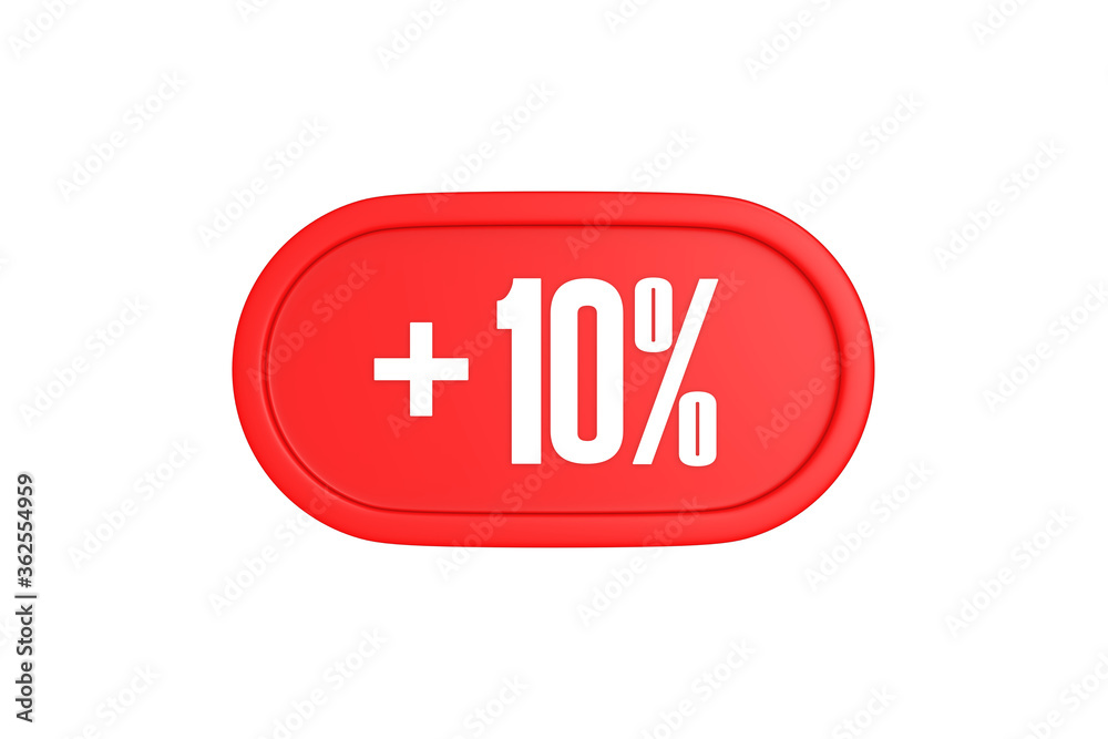 10 Percent increase 3d sign in red color isolated on white background, 3d illustration. 10 Percent increase 3d sign in red color isolated on white background, 3d illustration.