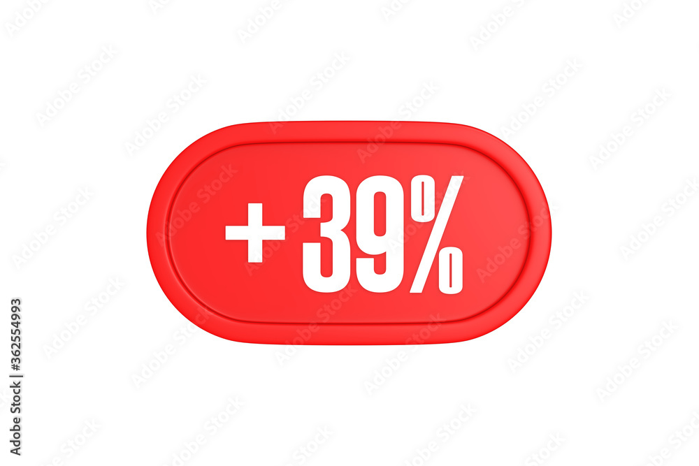 39 Percent increase 3d sign in red color isolated on white background, 3d illustration. 39 Percent increase 3d sign in red color isolated on white background, 3d illustration.
