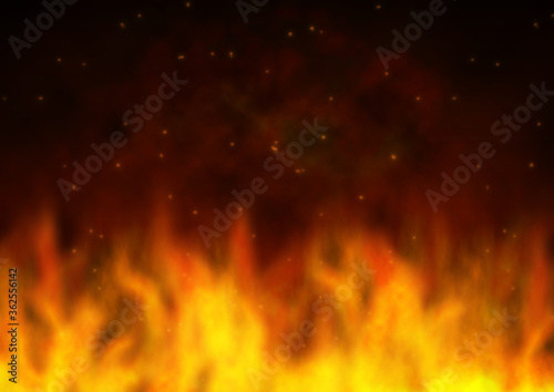 火の粉を爆ぜながら燃える真っ赤な炎の背景素材