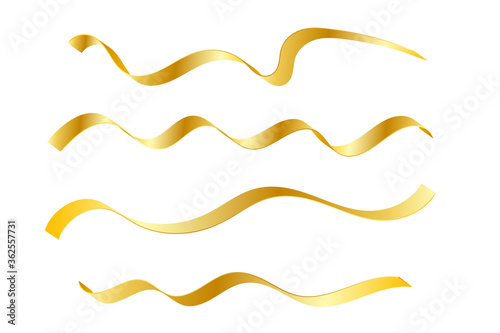 Set Gold Curly Ribbons Isolated On White Background. Vector Illustration