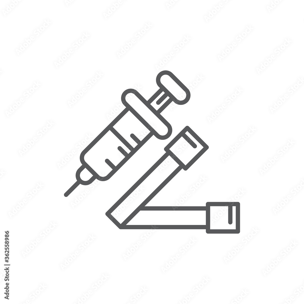 Tourniquet and syringe vector icon symbol isolated on white background Tourniquet and syringe vector icon symbol isolated on white background