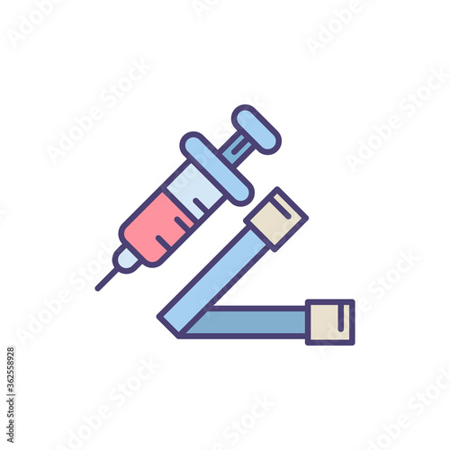 Tourniquet and syringe vector icon symbol isolated on white background