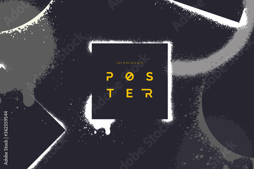 Abstract vector background with spray paint texture in black and white colours. Graffiti backdrop with blots of paint and place for text. Contemporary poster concept. Art banner design. Grunge style.