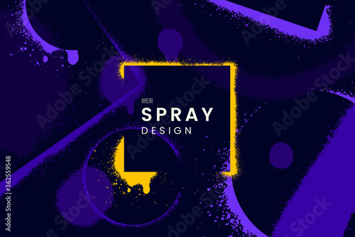 Abstract vector background with spray paint texture. Graffiti backdrop with blots of paint and place for text in purple colours. Minimalist poster concept. Art banner design. Grunge style.