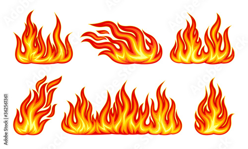 Tongues of Bright Flame Flickering Isolated on White Background Vector Set