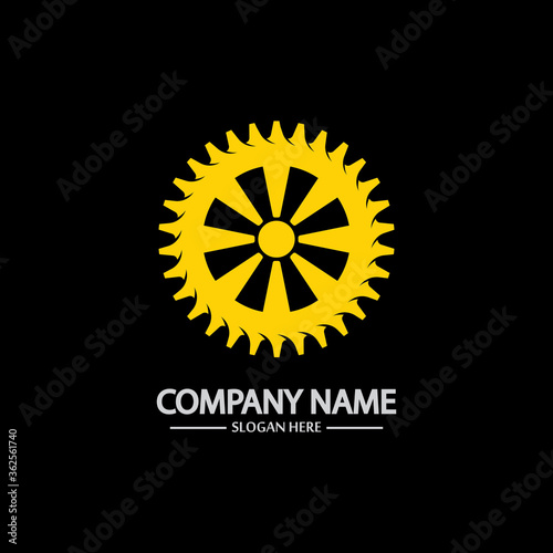 Gear vector logo isolated on a black background. Icon silhouette design template. Simple symbol concept in flat style. Abstract sign pictogram for web mobile and infographics.