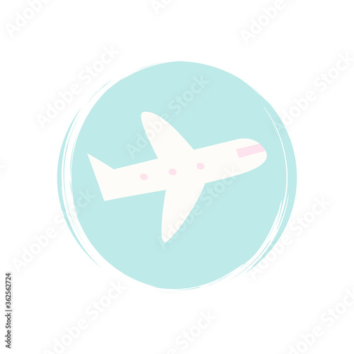Airplane icon logo vector illustration on circle with brush texture for social media story highlight