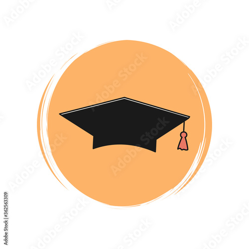 Graduation hat icon logo vector illustration on circle with brush texture for social media story highlight