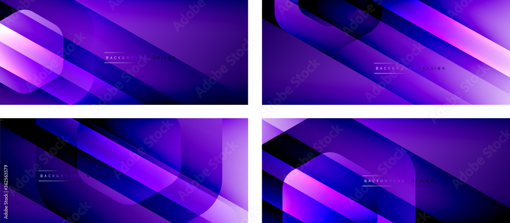 Set of hexagon geometric shapes and fluid gradients with 3d shadow and light straight lines, minimal abstract backgrounds Set of hexagon geometric shapes and fluid gradients with 3d shadow and light straight lines, minimal abstract backgrounds