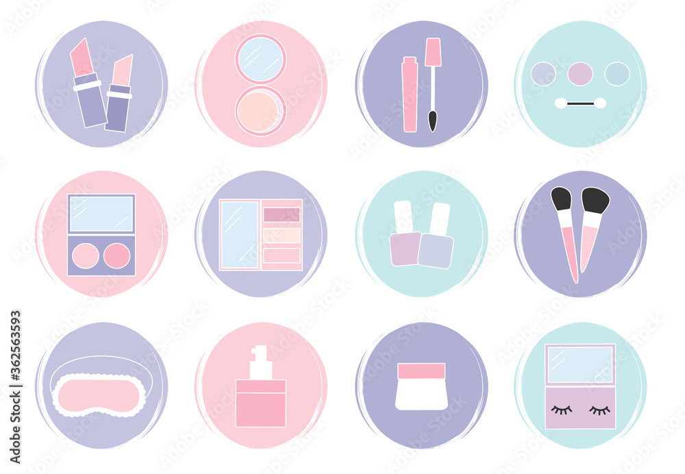 Vector set of logo design templates, icons and badges for social media highlights with cute beauty make up elements Vector set of logo design templates, icons and badges for social media highlights with cute beauty make up elements