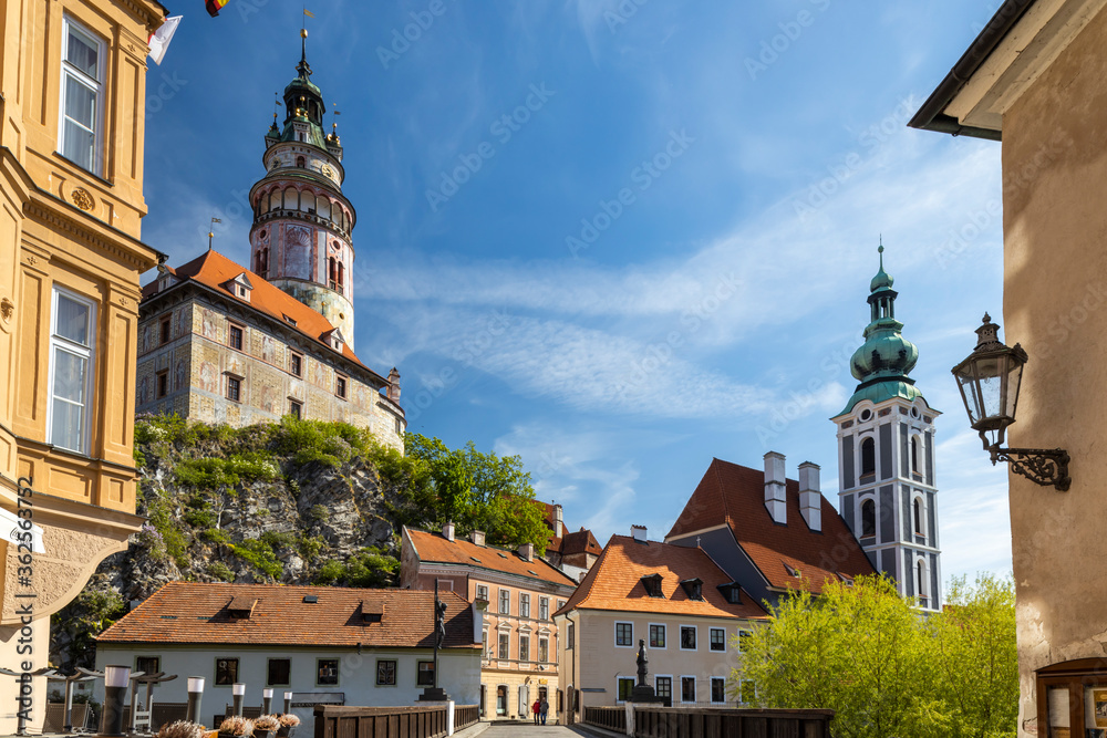 View of the town and castle of Czech Krumlov, Southern Bohemia, Czech Republic