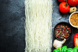 rice noodles glass noodle Asian vermicelli pho Menu concept serving size. food background top view copy space for text