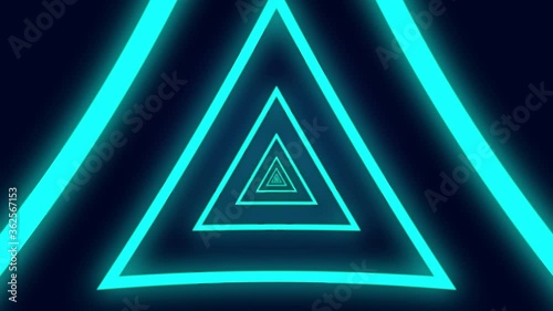 Abstract motion graphic background endless loop with animation of triangle in futuristic tunnel neon light. 