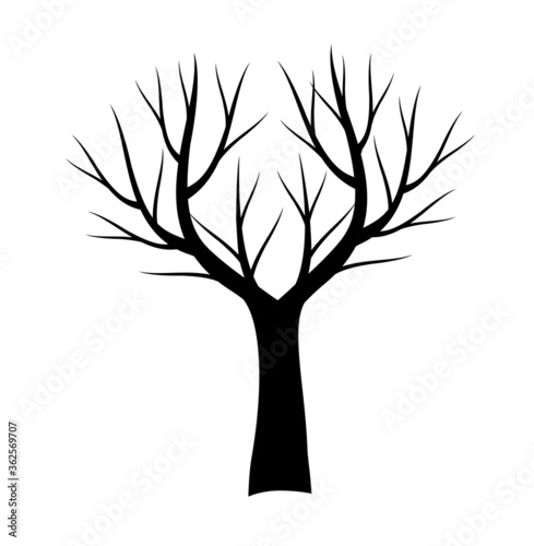 Black naked Tree . Vector outline Illustration. Plant in Garden.