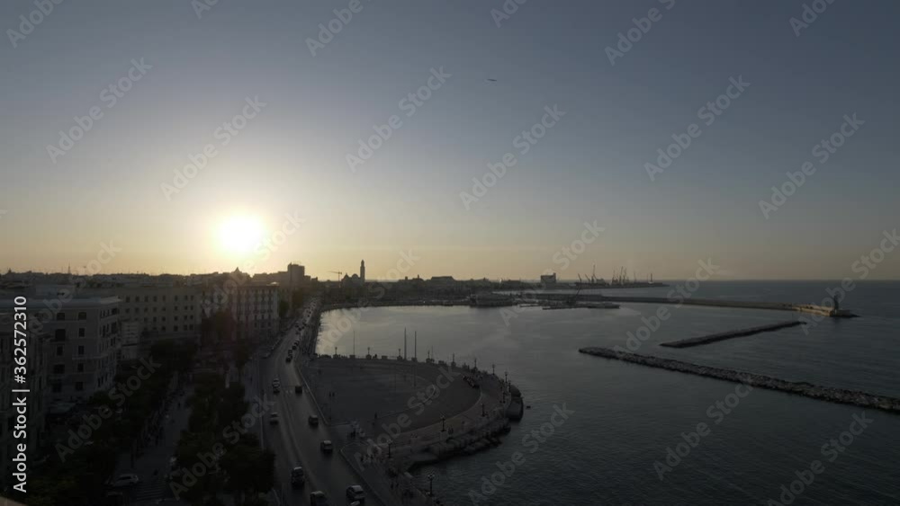 Time Laps Panoramic view of Bari at sunset, Overview of Bari, region of Apulia, Puglia, Panorama, , slow motion, sunset, 4K Time Laps Panoramic view of Bari at sunset, Overview of Bari, region of Apulia, Puglia, Panorama, , slow motion, sunset, 4K
