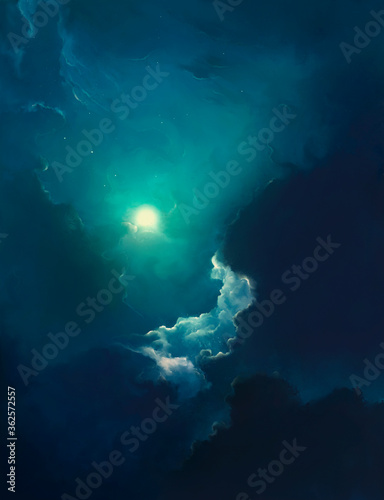Wallpaper Mural image of the shining moon against the background of the night sky with clouds
