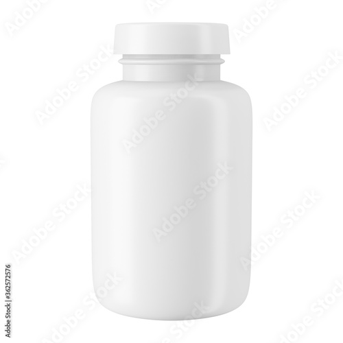 Realistic plastic bottle with medicine. Layout template. 3d illustration