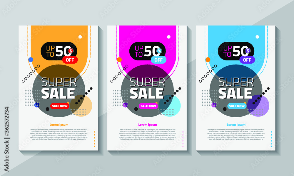Set of super sale poster template design, up to 50% off.  Vector illustration