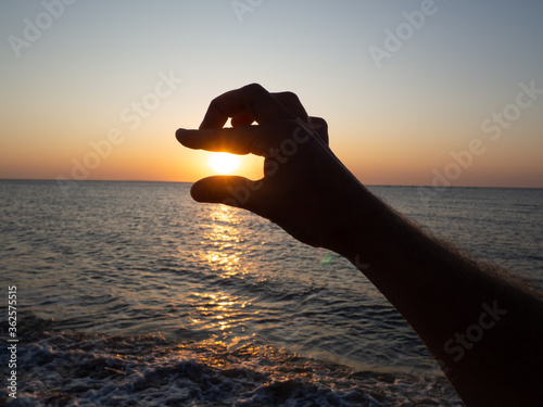 silhouette of a monster on the beach at sunset