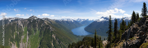 Beautiful Panoramic View of Canadian Mountain Landscape during a vibrant sunny day. Taken on a Hike to Goat Ridge in Chilliwack, East of Vancouver, British Columbia, Canada. Nature Background Panorama