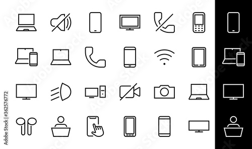 SMART devices and gadgets linear icons set, vector, contains icons computer, camera, laptop, phone, web devices, electronic appliances, and much more. Editable stroke