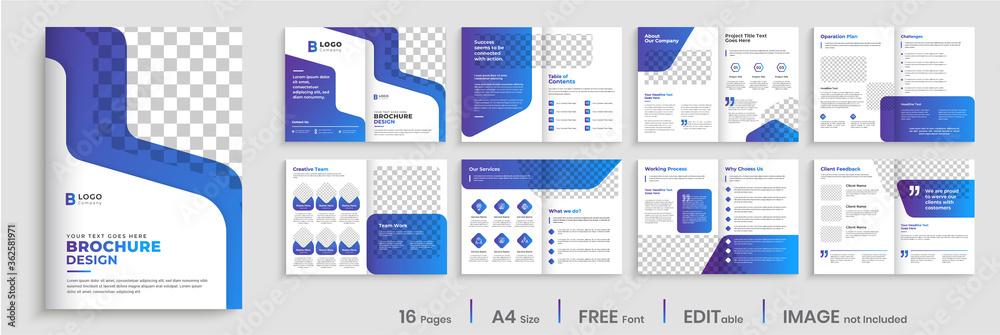 Brochure template design with blue gradient shapes, modern gradient ...