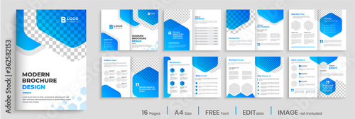 Brochure template design with blue gradient shapes, modern gradient company profile, annual report, multi-pages brochure design.
