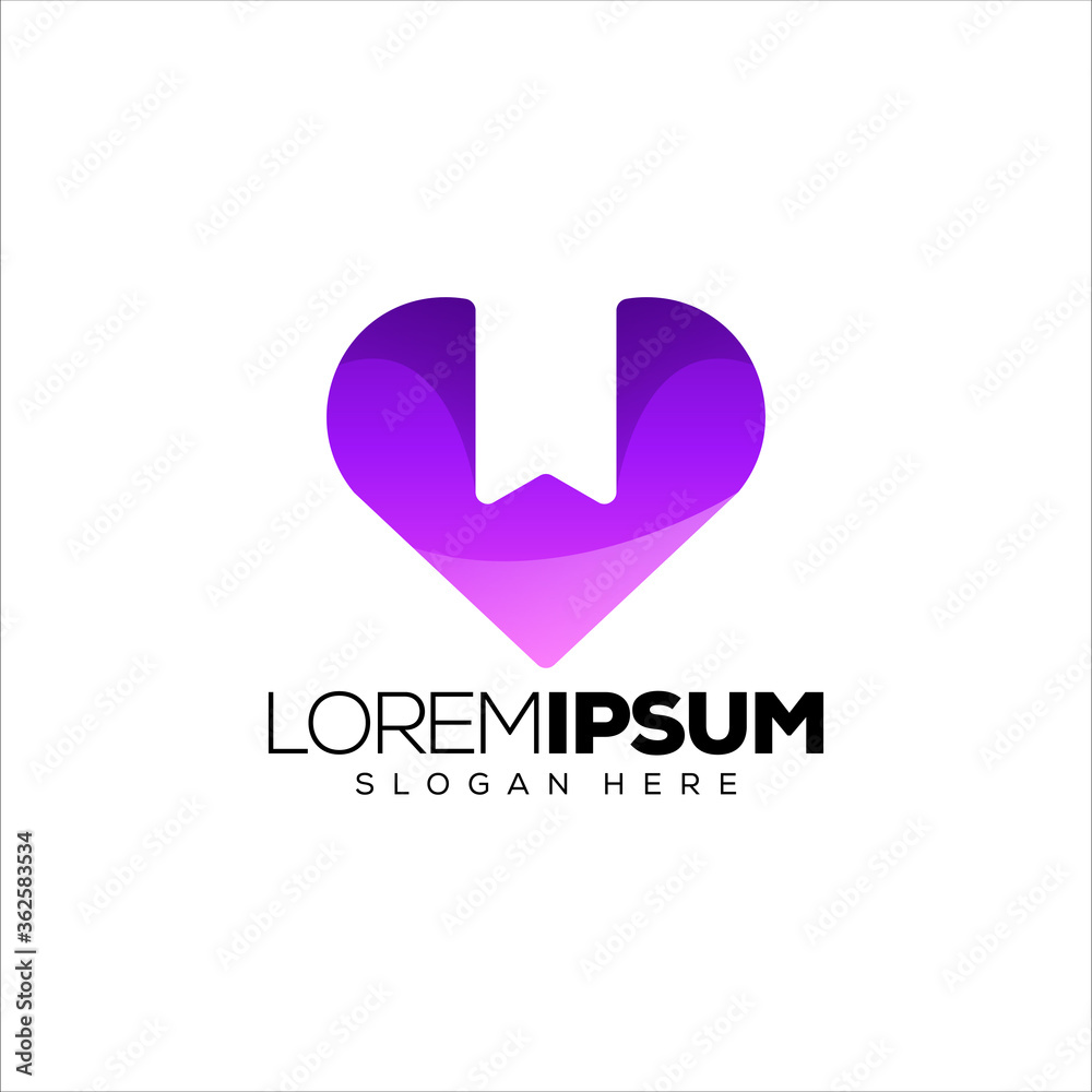 love letter W logo design vector illustration love letter W logo design vector illustration