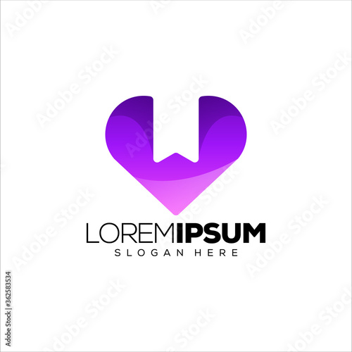 love letter W logo design vector illustration
