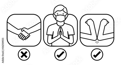 Shaking elbows. Corona virus epidemic. Elbow greeting style. Corona virus prevention. Social distancing concept. Stop coronavirus outbreak.