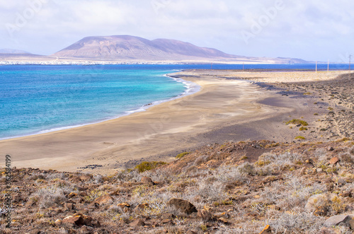 Risco beach surrounded by cliffs on Lanzarote  Spain