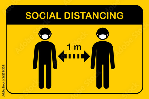 People keep safe distance 1 meter.New normal and Social distancing concept.Sign and symbol icon flat vector Illustration pictogram.