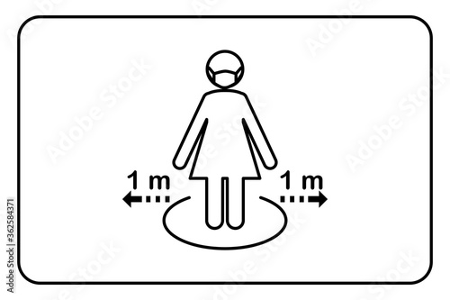 Icon New normal and Social distancing concept.A woman in medical masks protection from corona virus covid 19.People keep safe distance queue 1 meter.Sign and symbol icon flat vector Illustration.