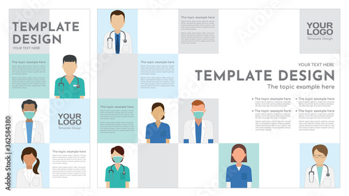 Group of medical staff in uniform template design, doctor and nurse icons. Illustration of flat design people characters