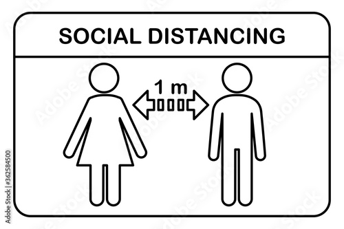 Social distancing icon. Keep Safe Distance 1 meter.Quarantine measures sign coronavirus. Symbol people with arrow distance between.Can be used stand in a line queue public offices and banks.