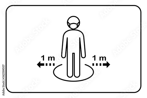 New normal and Social distancing concept.A man and a woman in medical masks protection from corona virus covid 19.People keep safe distance queue 1 meter.Sign and symbol icon flat vector Illustration.