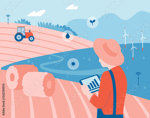 Smart farm technology concept. Vector flat illustration. 