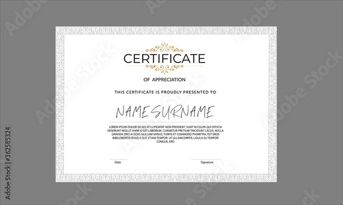 White ornamental bordered appreciation certificate template 