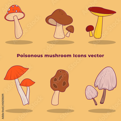 Poisonous Mushroom Icons Vector . This is a Poisonous Mushroom Icons Vector Illustration . all of this object or assets is separated and ready to editable.