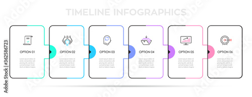 Vector Infographic thin line design with icons and 6 options or steps. Infographics for business concept. Can be used for presentations banner, workflow layout, process diagram, flow chart, info graph