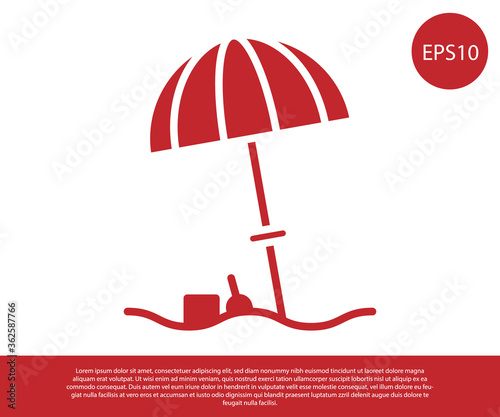 Red Sun protective umbrella for beach icon isolated on white background. Large parasol for outdoor space. Beach umbrella. Vector Illustration.