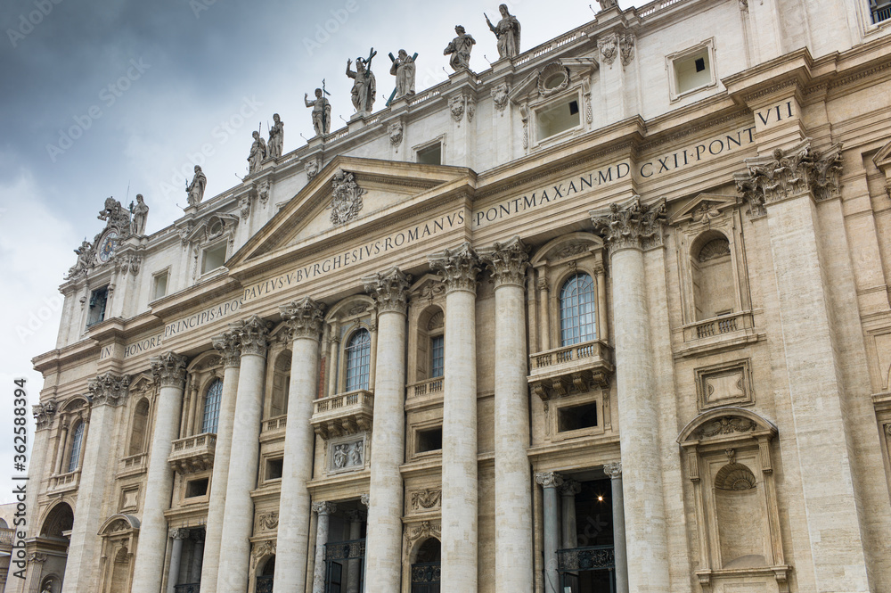 Vatican City. Low angle view of the façade of the Basilica in Rome, Italy